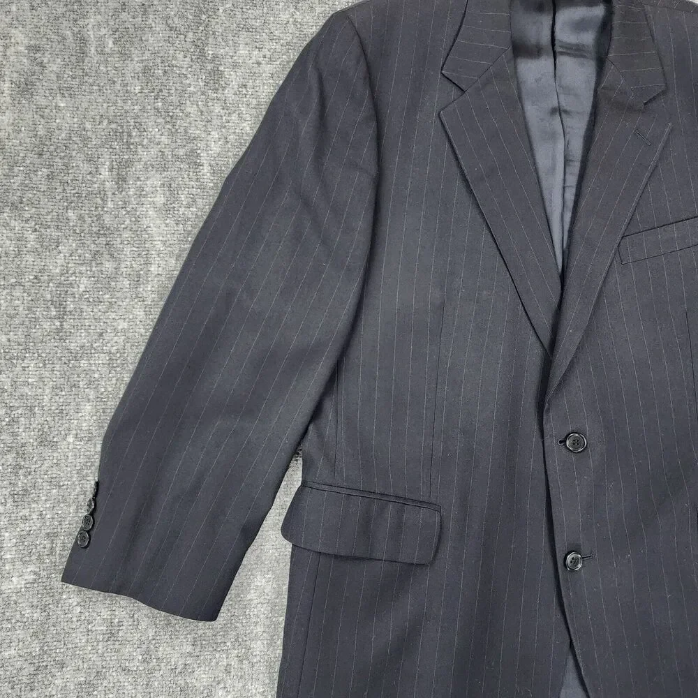 Brooks Brothers Blazer Mens 45 Reg Black Pinstripe Wool Cashmere Italy Sport